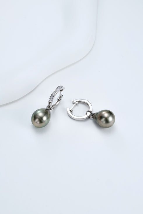 Baroque Tahitian Pearl Drop Hoop Earrings - Versatile Design